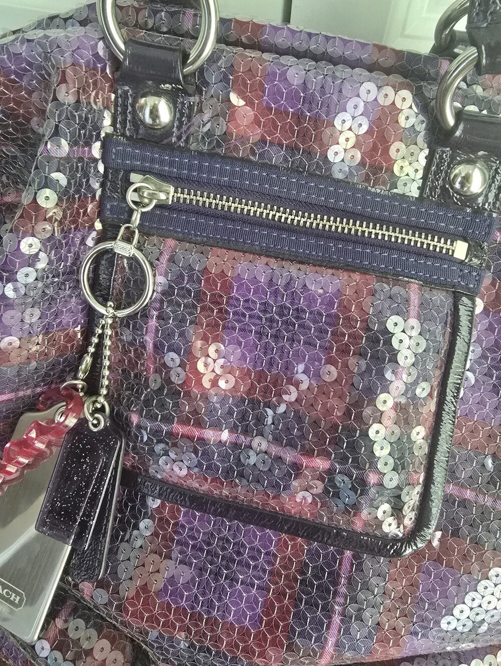 Coach Poppy Sequined Tartan XL Bag. Rare 15890 Excellent Shape. 3 Hang Tags, Y2k - Picture 2 of 16
